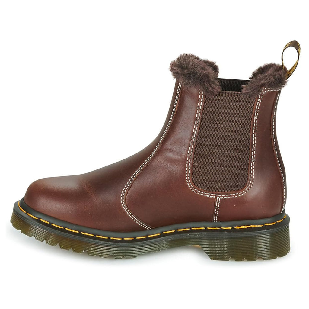 Dr. Martens 2976 Leonore Fur-Lined Bornished Leather Women's Chelsea Boots#color_dark brown
