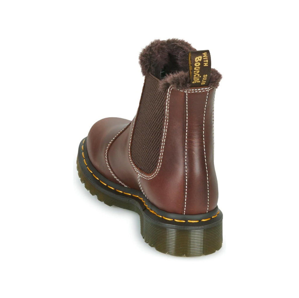Dr. Martens 2976 Leonore Fur-Lined Bornished Leather Women's Chelsea Boots#color_dark brown