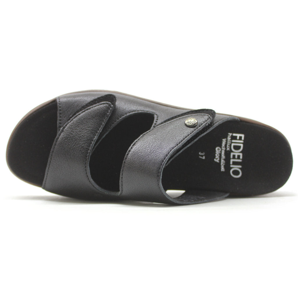 Fidelio Glory Leather Women's Wedge Slip-on Sandals#color_black
