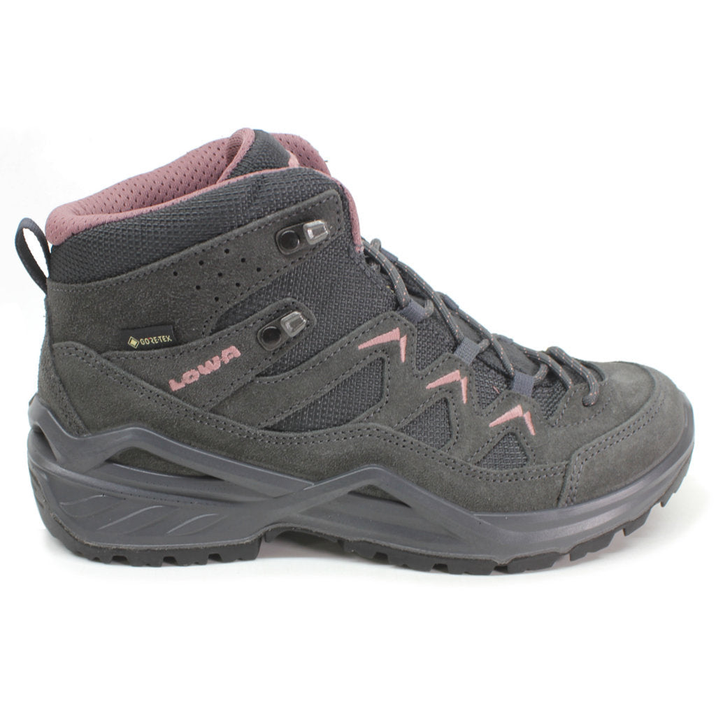Lowa Sirkos Evo GTX Mid High Suede Textile Women's Waterproof Hiking Boots#color_graphite brown rose