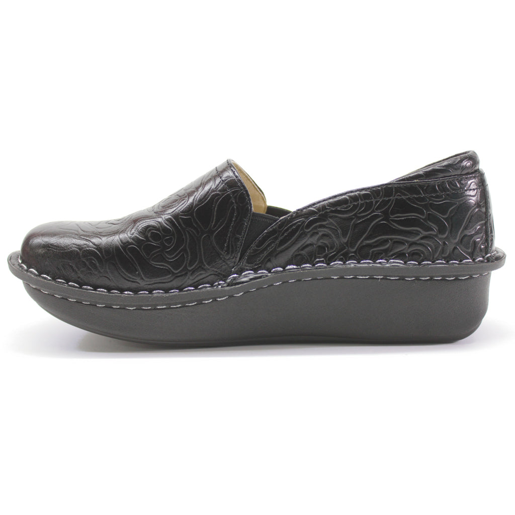 Alegria Debra Leather Women's Slip-on Shoes#color_black embossed rose