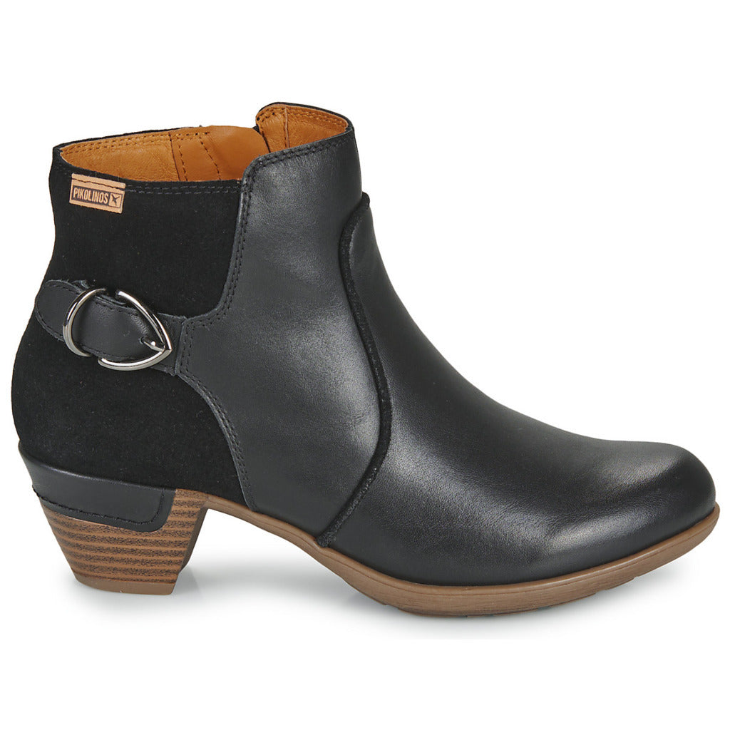 Pikolinos Rotterdam Leather Women's Heeled Ankle Boots#color_black