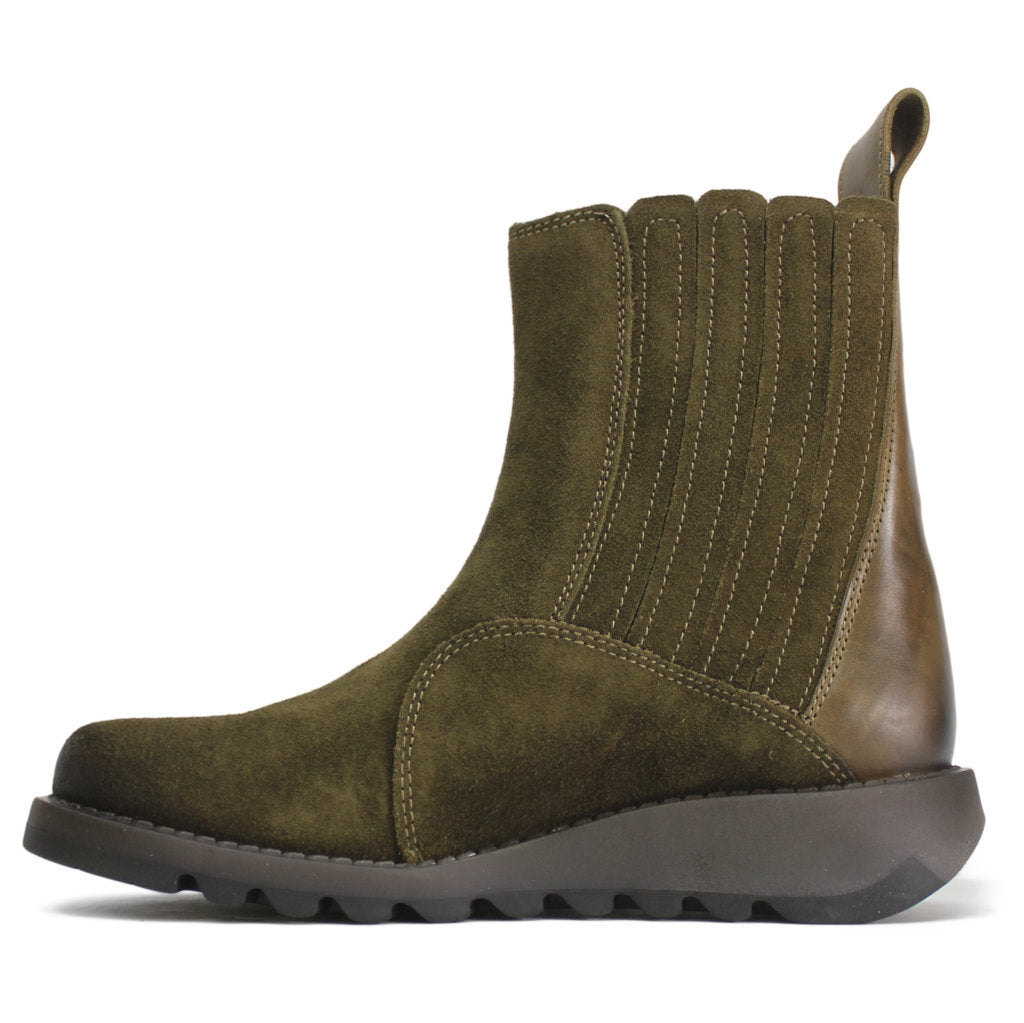 Fly London SUZY899FLY Rug Oiled Suede Womens Boots#color_sludge olive