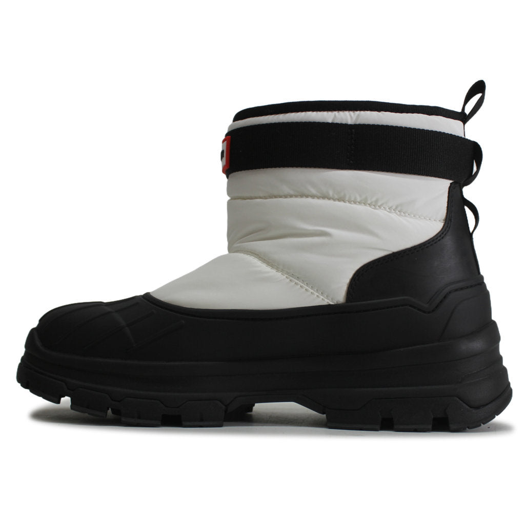 Hunter Short Buckle Snow Synthetic Textile Womens Boots#color_white black