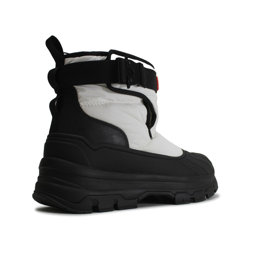Hunter Short Buckle Snow Synthetic Textile Womens Boots#color_white black