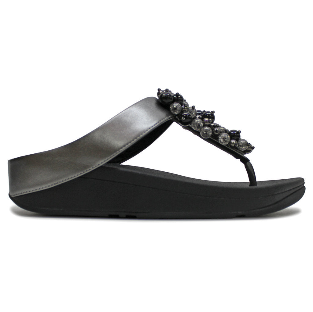 FitFlop Fino Bauble Bead Toe Post Leather Womens Sandals#color_pewter black