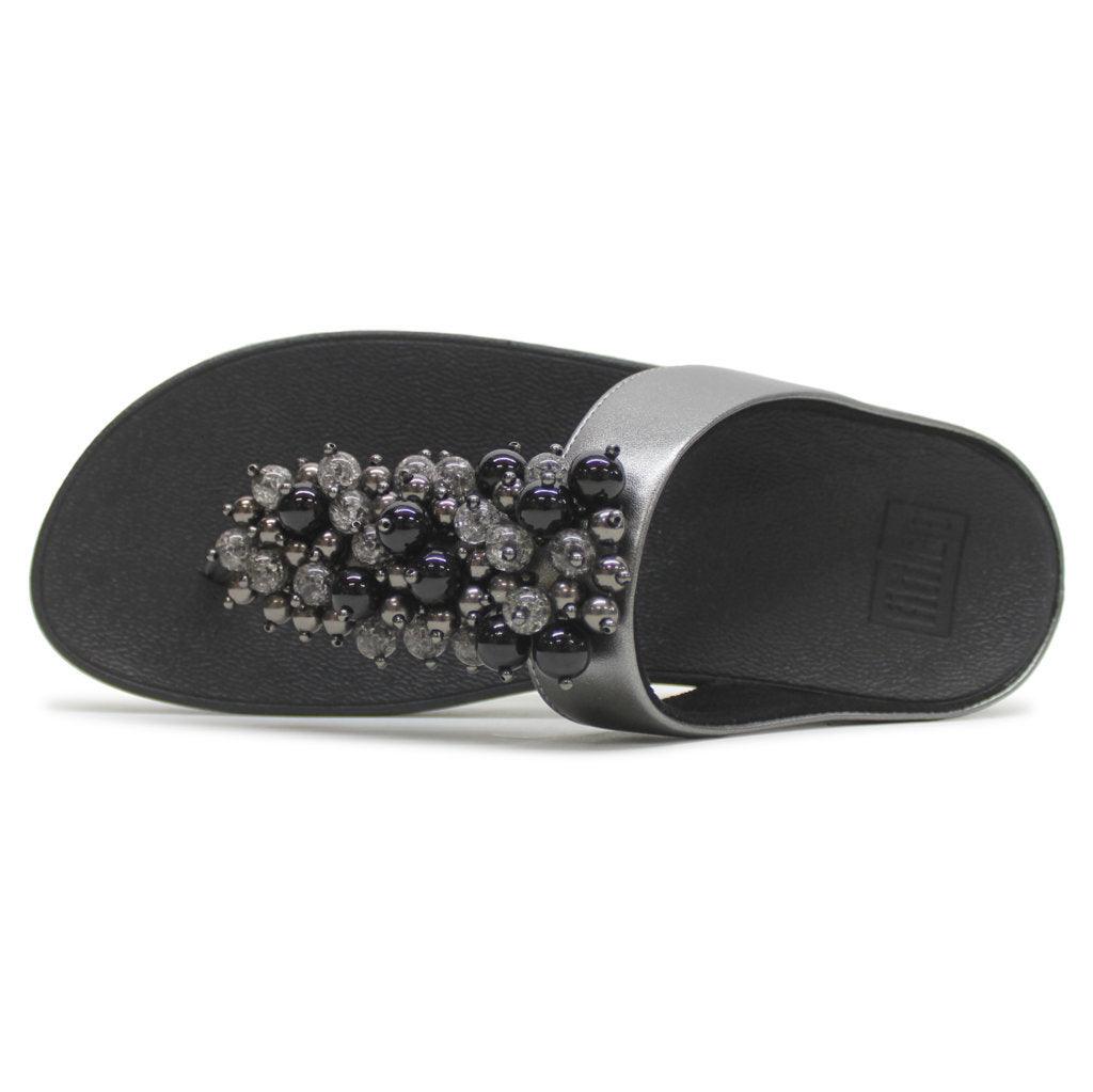 FitFlop Fino Bauble Bead Toe Post Leather Womens Sandals#color_pewter black