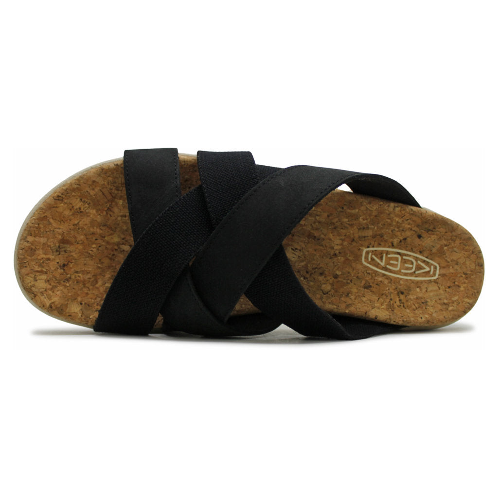 Keen Elle Mixed Slide Leather Textile Womens Sandals#color_black birch